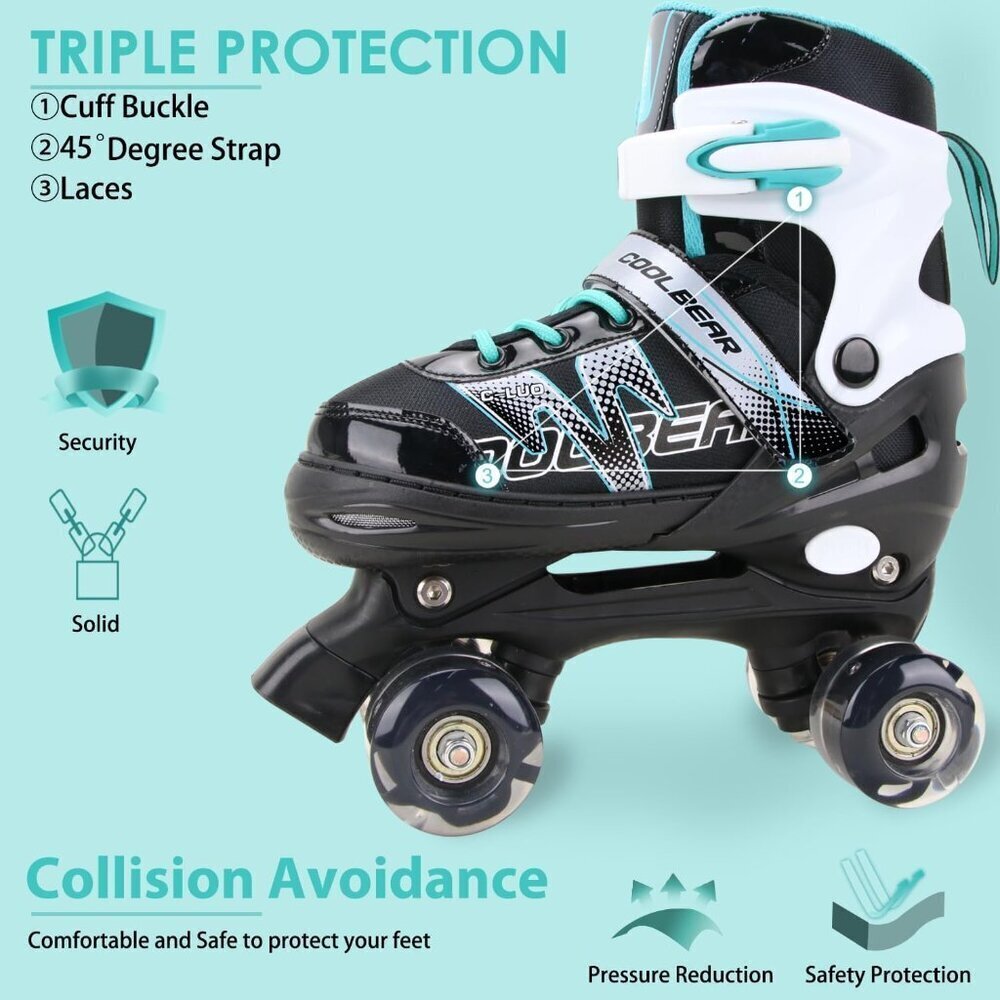 Sowume Kids Black Adjustable 8 Wheels Shine Safe And Fun Illuminating Skates - Picture 5 of 7